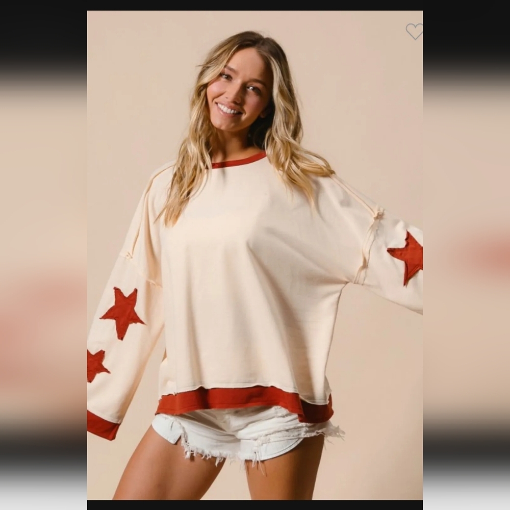 BiBi Cream and Rust Red Star Sweatshirt